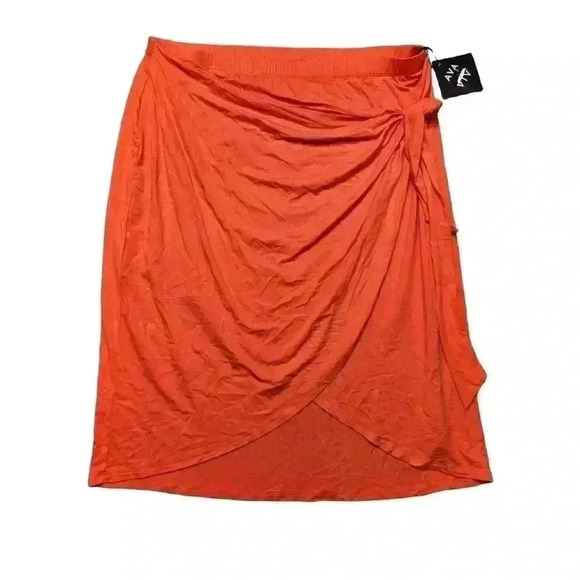 Ava & Viv Women's Orange Rayon/Spandex Knit Wrap Skirt- NEW - Picture 1 of 13